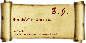 Bordán Janina névjegykártya